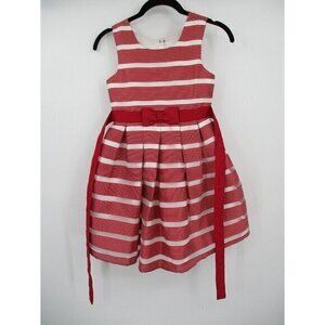 Jona Michelle Girls Dress 7 Holiday Christmas Red White Striped Ribbon Lined